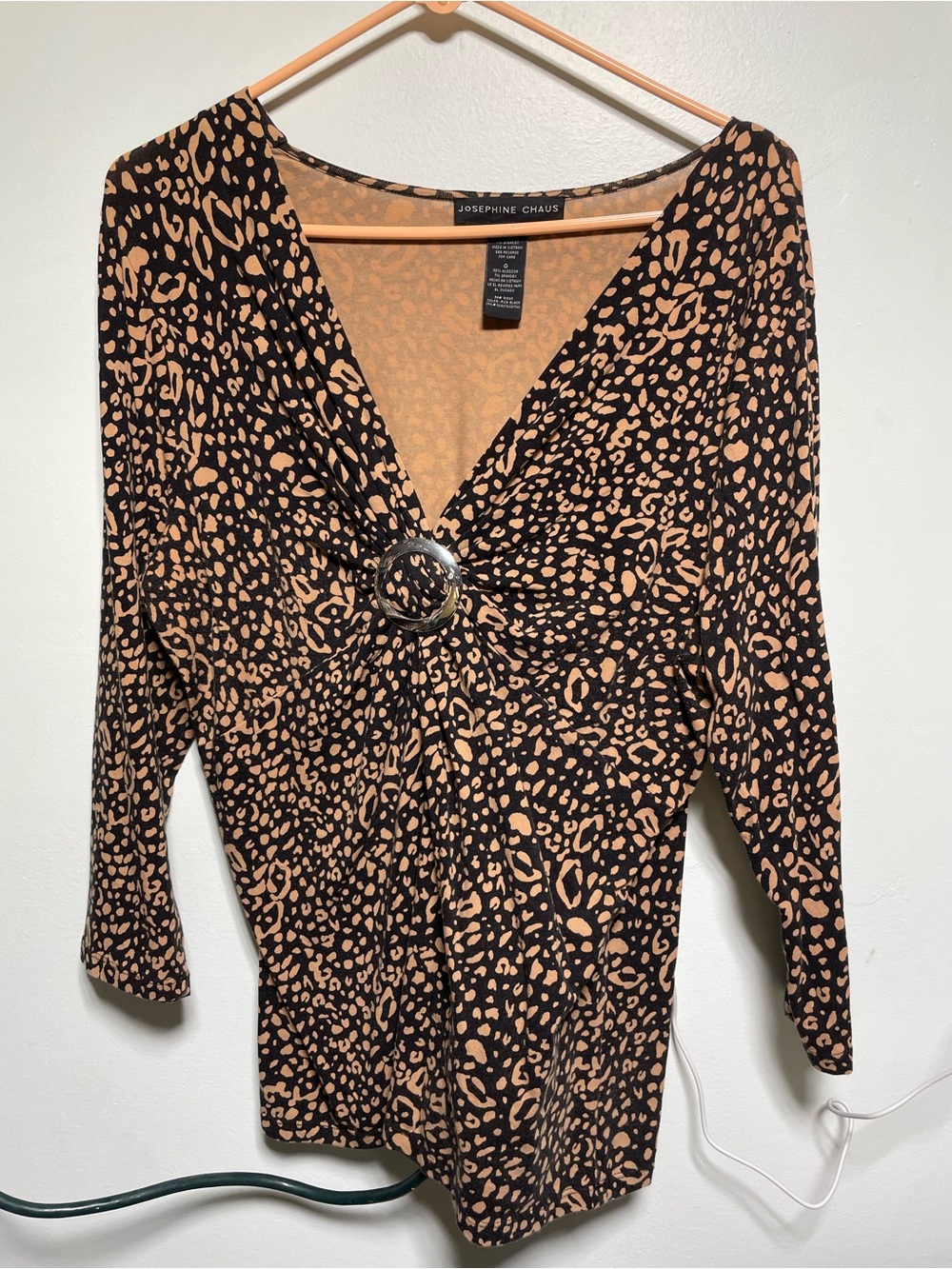 Josephine Chaus Black & Tan Animal Print V-Neck Top